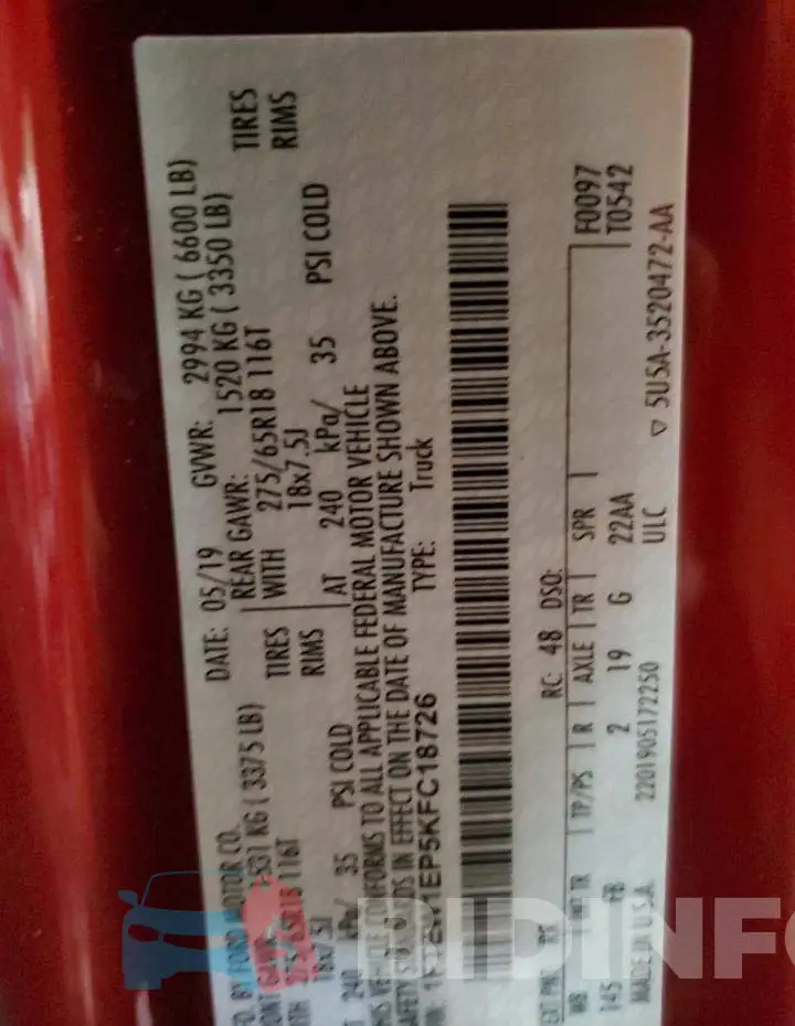 1FTEW1EP5KFC18726 Photo# 12