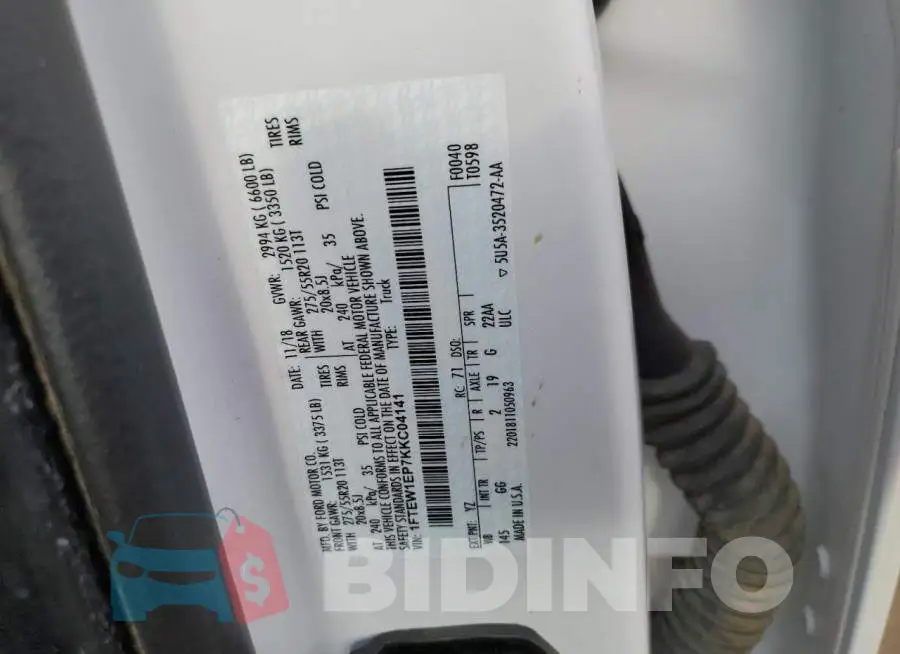 1FTEW1EP7KKC04141 Photo# 12