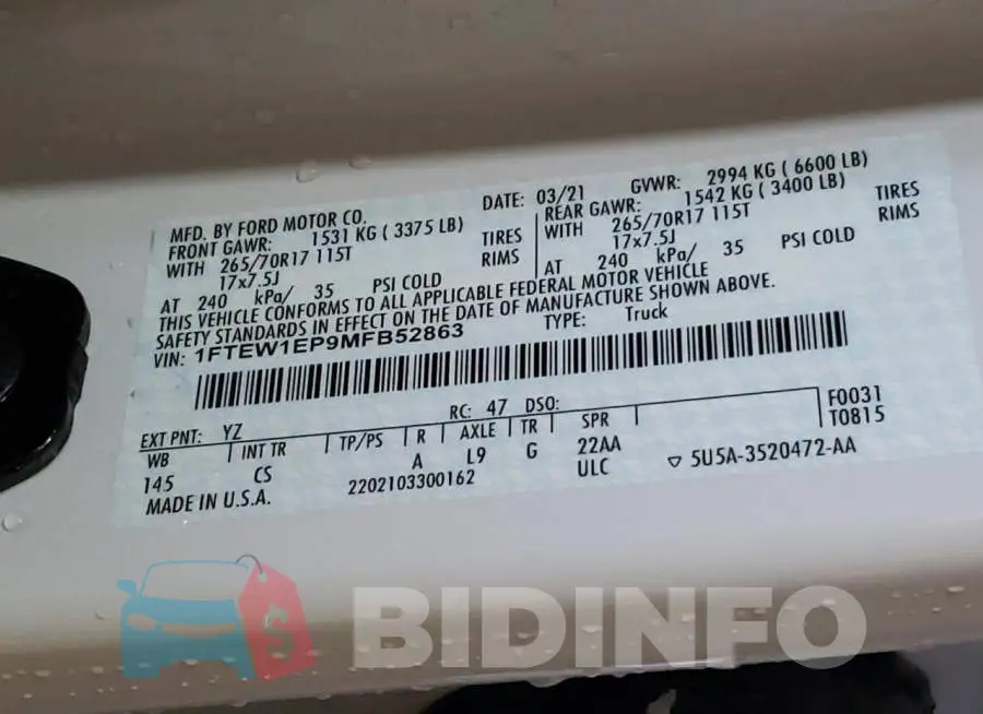 1FTEW1EP9MFB52863 Photo# 13
