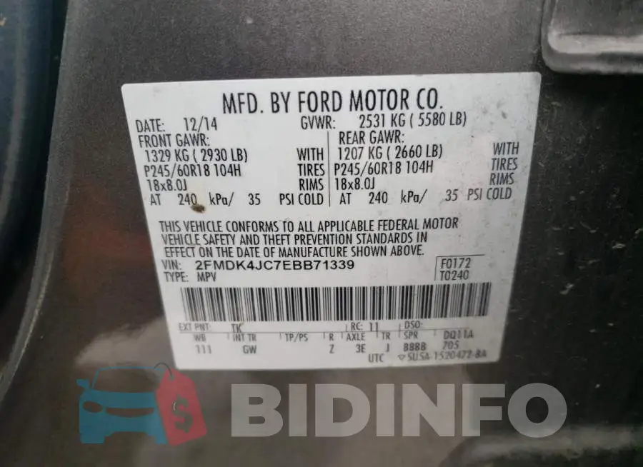 2FMDK4JC7EBB71339 Photo# 12