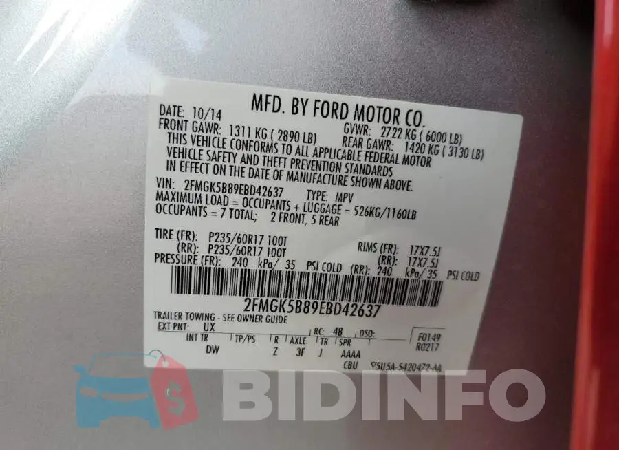 2FMGK5B89EBD42637 Photo# 13