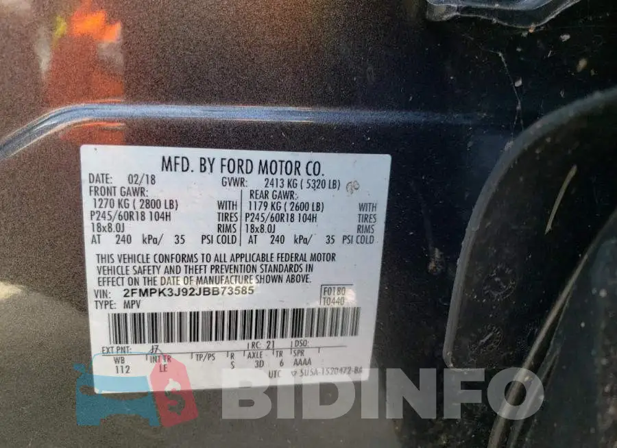 2FMPK3J92JBB73585 Photo# 12