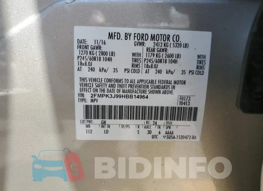 2FMPK3J99HBB14964 Photo# 13
