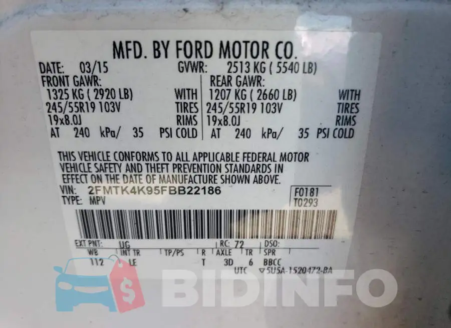 2FMTK4K95FBB22186 Photo# 13