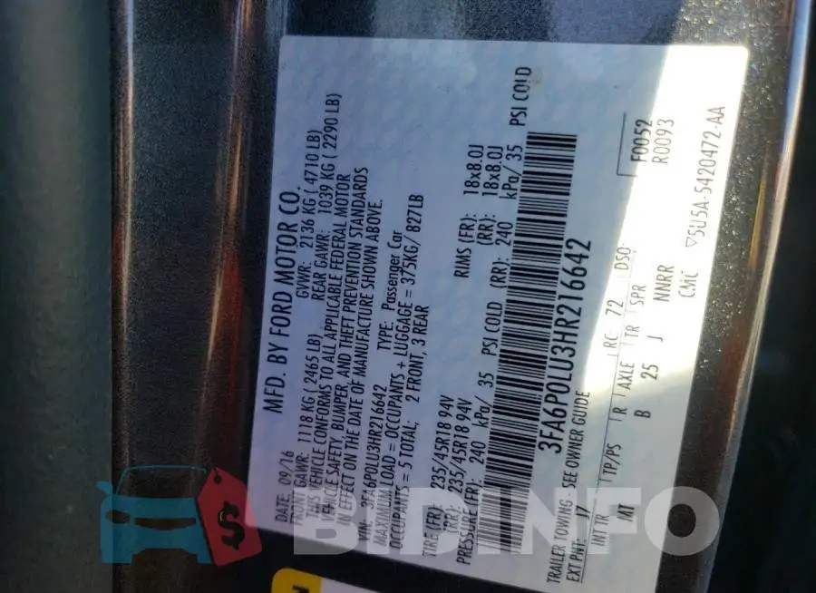3FA6P0LU3HR216642 Photo# 12