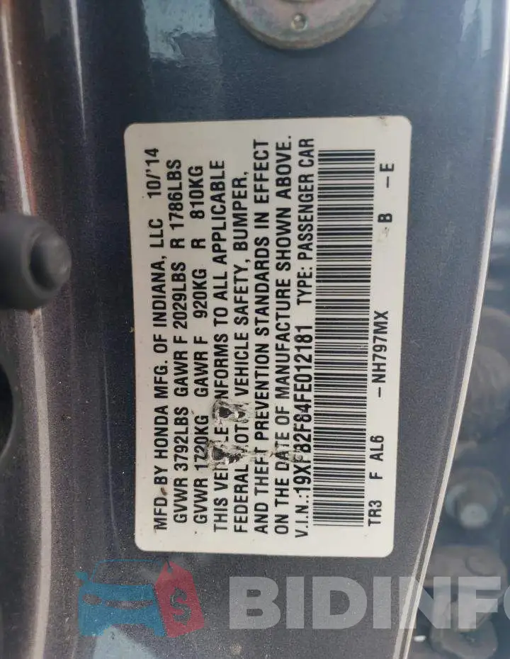 19XFB2F84FE012181 Photo# 12