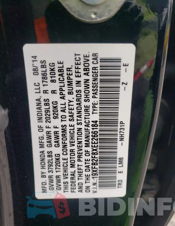 19XFB2F8XEE266184 Photo# 13