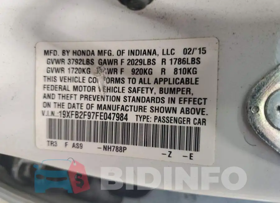 19XFB2F97FE047984 Photo# 13