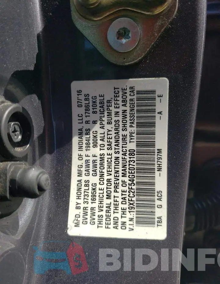 19XFC2F54GE073180 Photo# 13