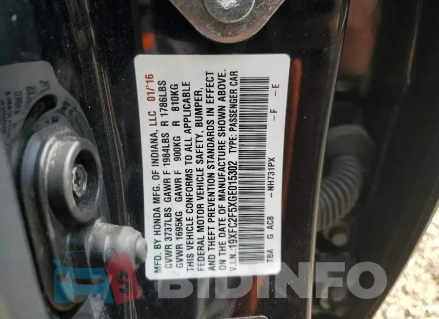19XFC2F5XGE015302 Photo# 13
