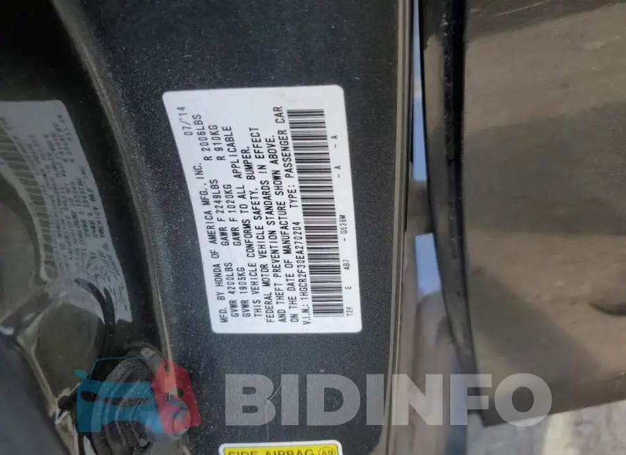 1HGCR2F30EA270204 Photo# 12