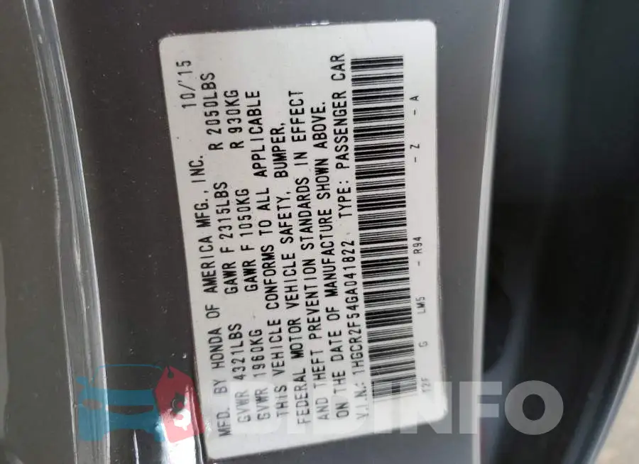 1HGCR2F54GA041822 Photo# 12