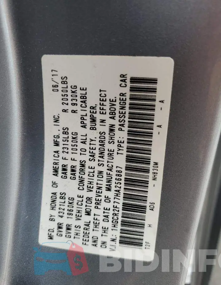 1HGCR2F77HA256887 Photo# 12