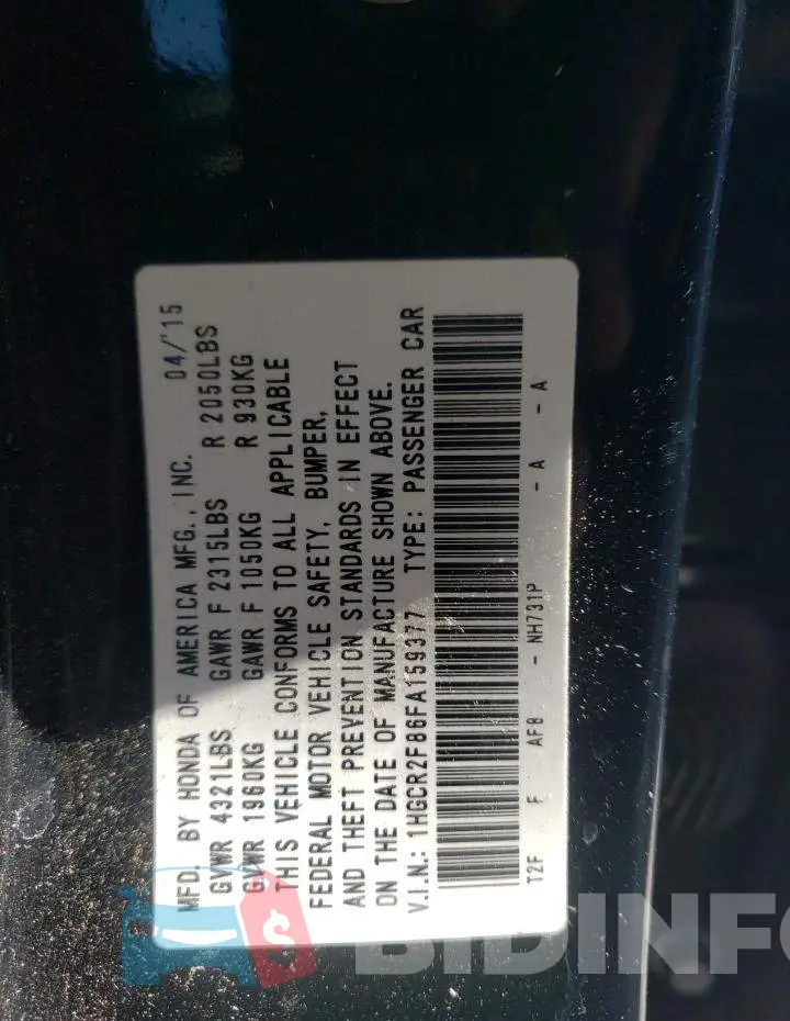 1HGCR2F86FA159377 Photo# 12