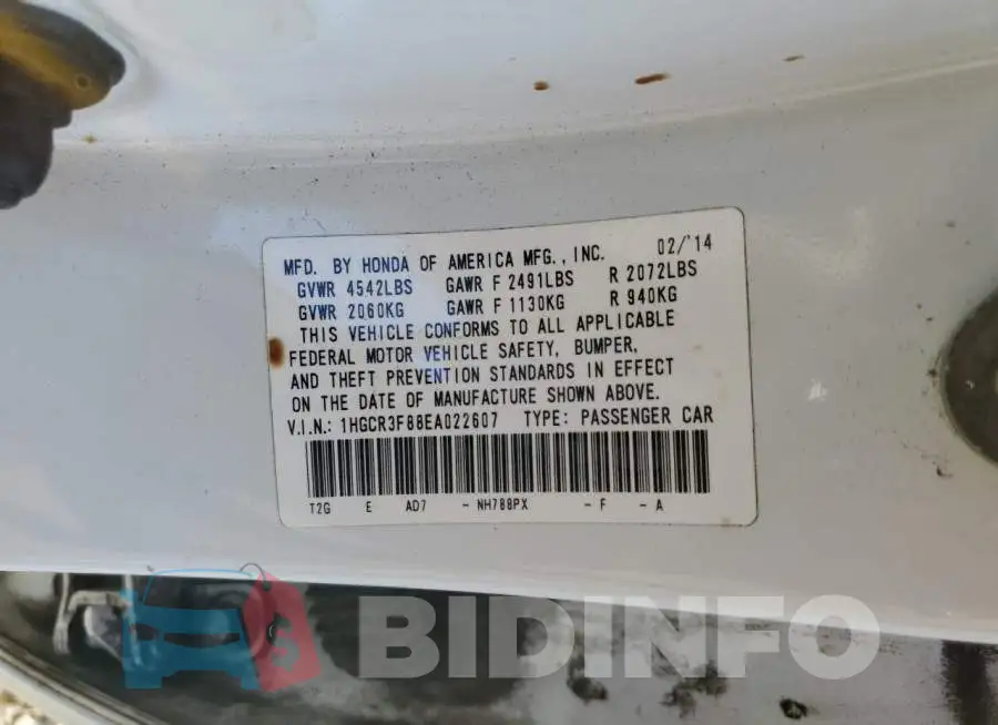 1HGCR3F88EA022607 Photo# 12
