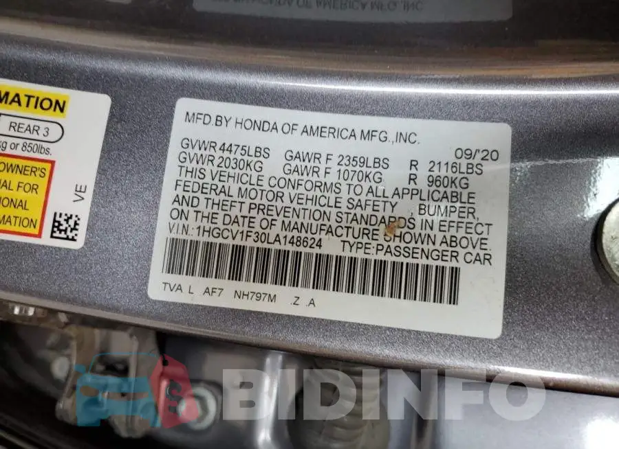 1HGCV1F30LA148624 Photo# 12