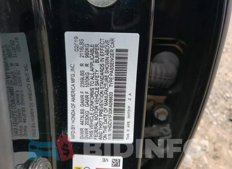 1HGCV1F33KA056633 Photo# 12