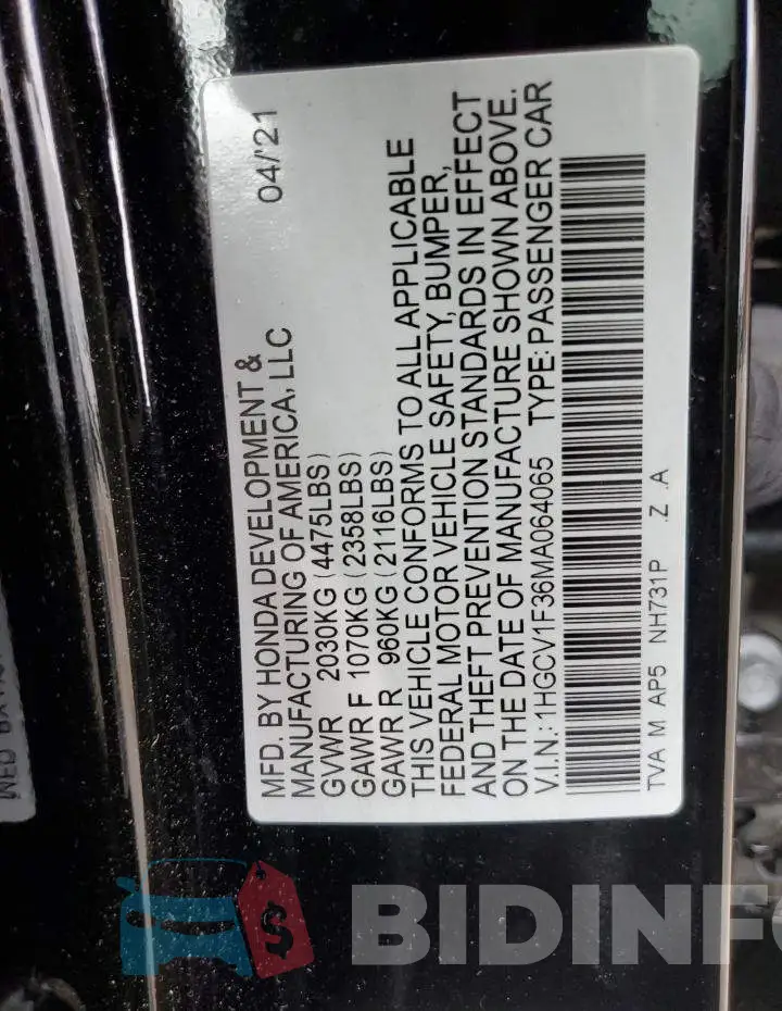 1HGCV1F36MA064065 Photo# 12