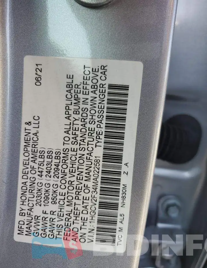 1HGCV2F34MA022581 Photo# 12