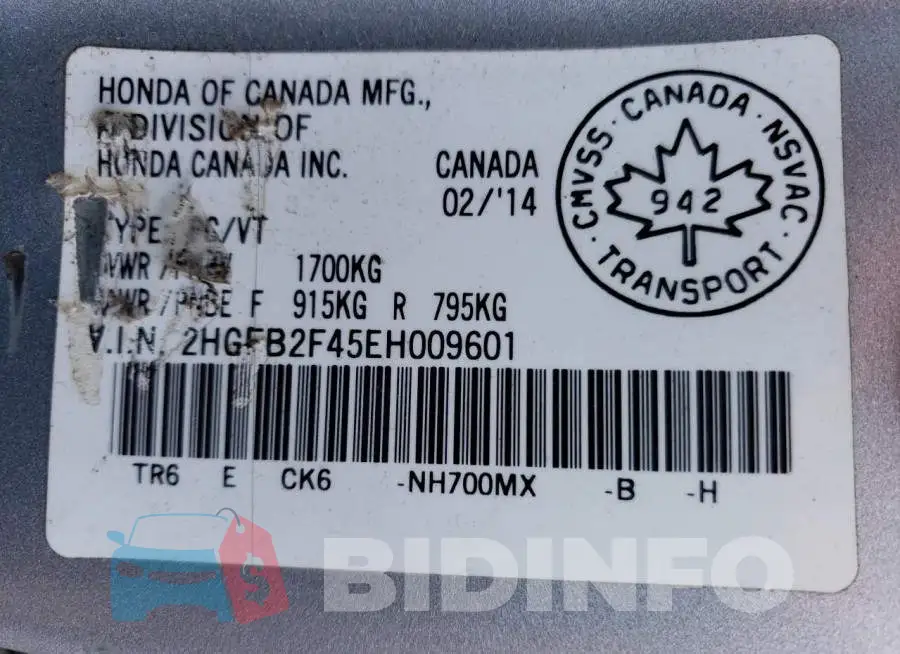 2HGFB2F45EH009601 Photo# 12