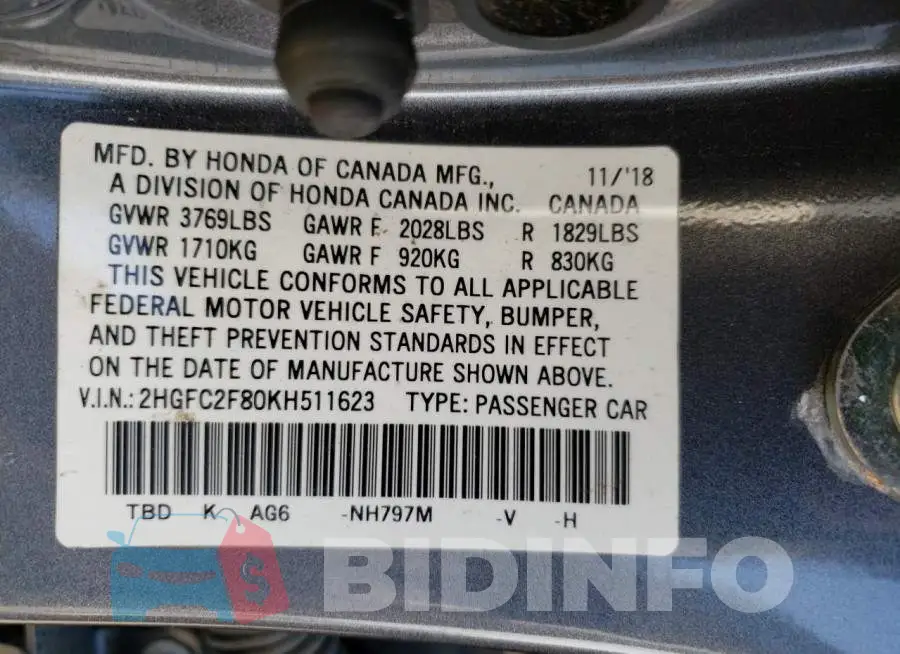2HGFC2F80KH511623 Photo# 12