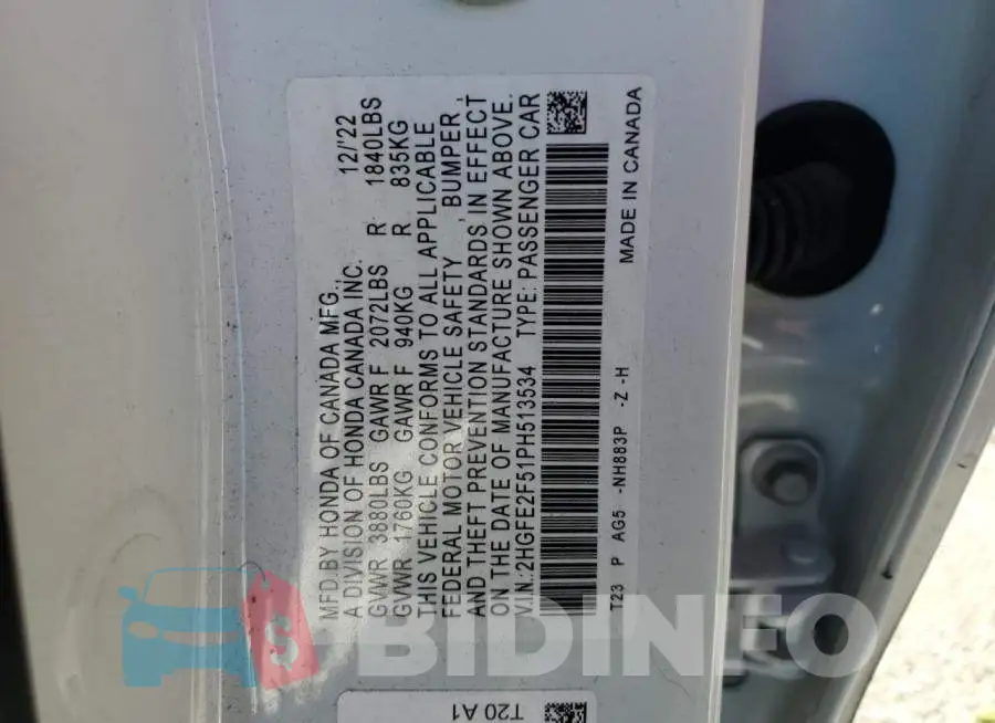 2HGFE2F51PH513534 Photo# 12