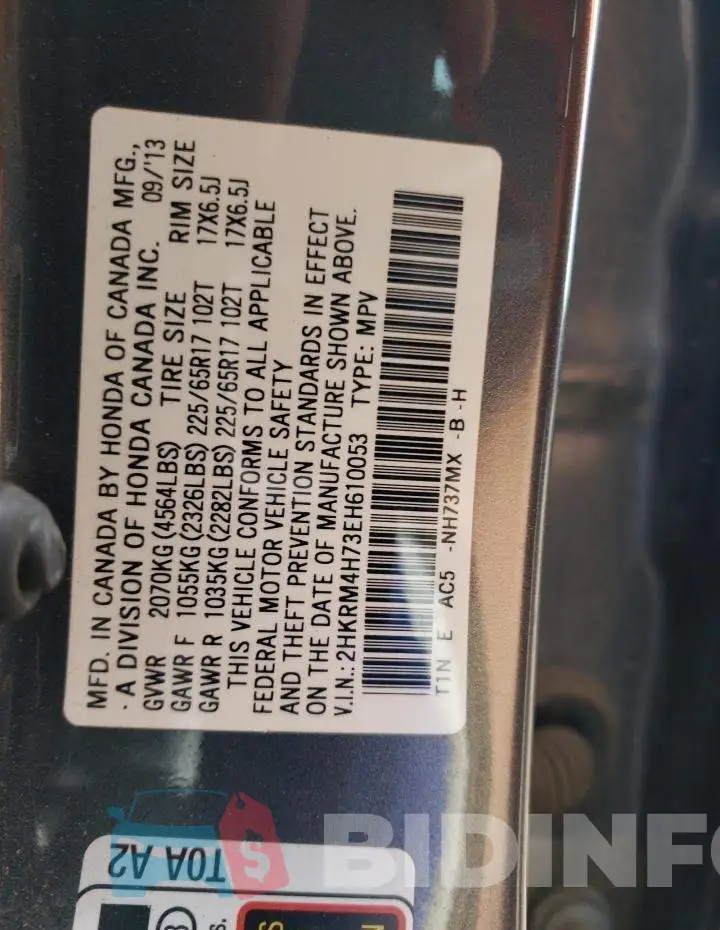 2HKRM4H73EH610053 Photo# 12