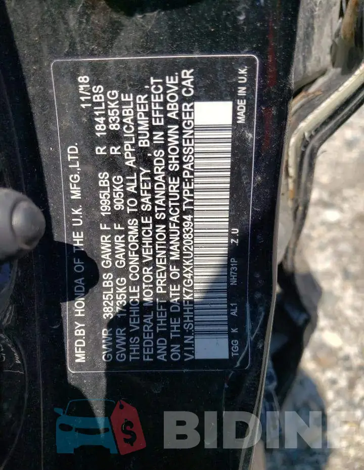 SHHFK7G4XKU208394 Photo# 13