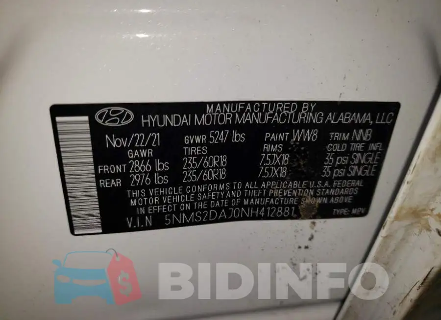 5NMS2DAJ0NH412881 Photo# 12