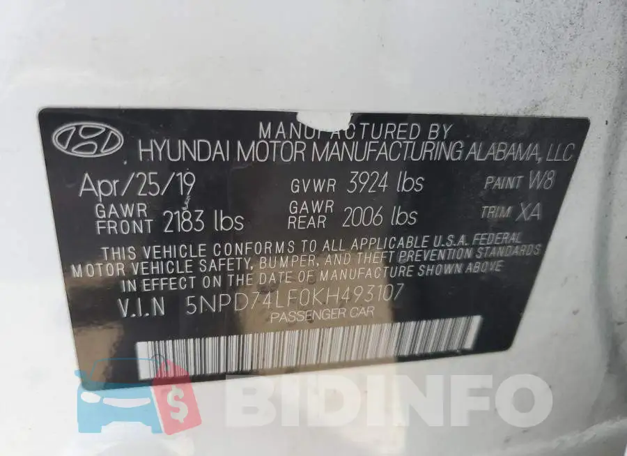 5NPD74LF0KH493107 Photo# 12