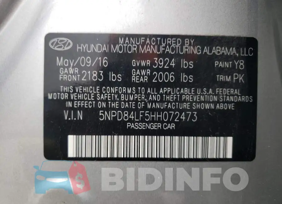 5NPD84LF5HH072473 Photo# 12