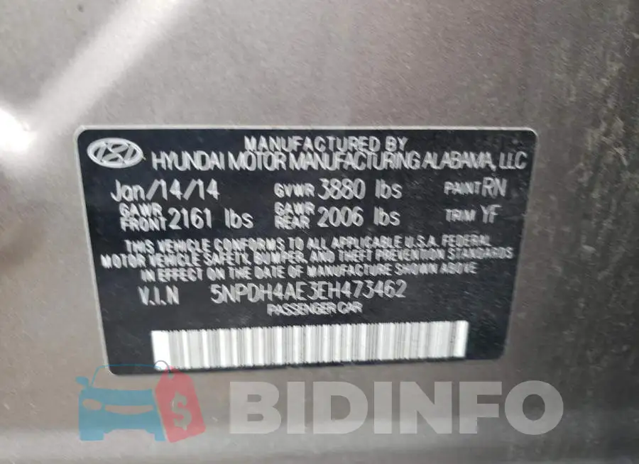 5NPDH4AE3EH473462 Photo# 12