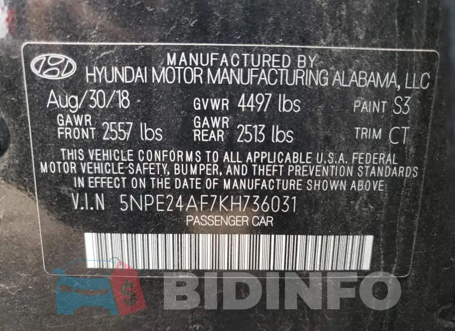5NPE24AF7KH736031 Photo# 13