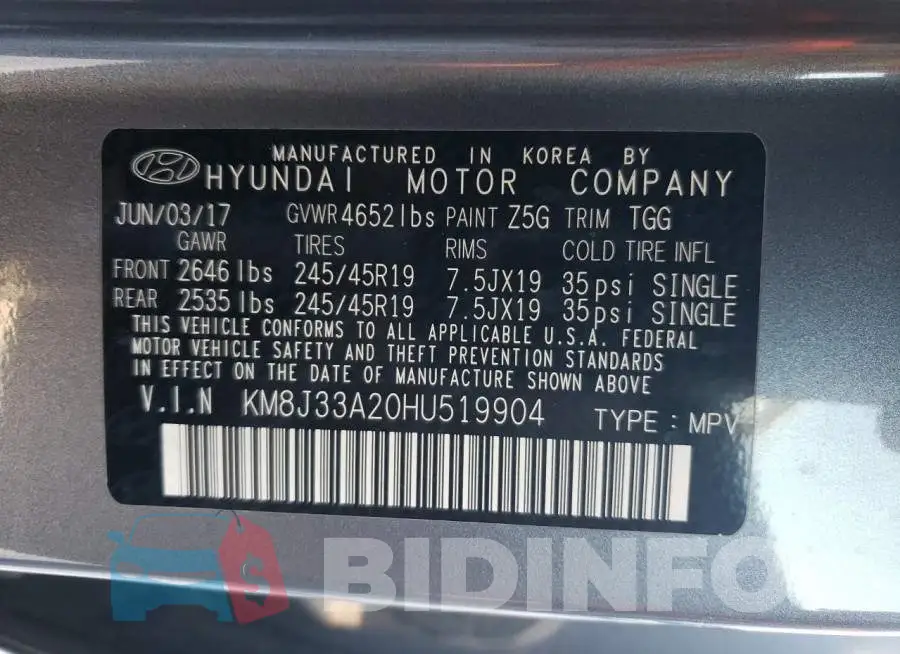 KM8J33A20HU519904 Photo# 12