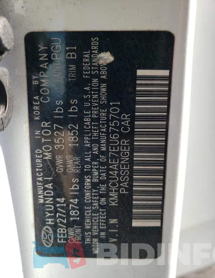 KMHCU4AE7EU675701 Photo# 13