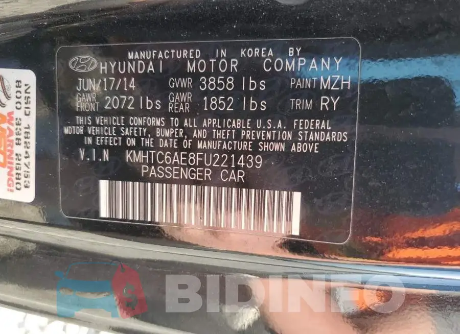 KMHTC6AE8FU221439 Photo# 12