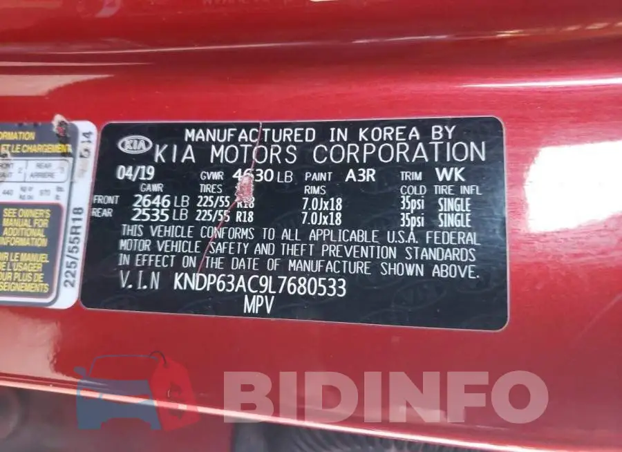 KNDP63AC9L7680533 Photo# 13