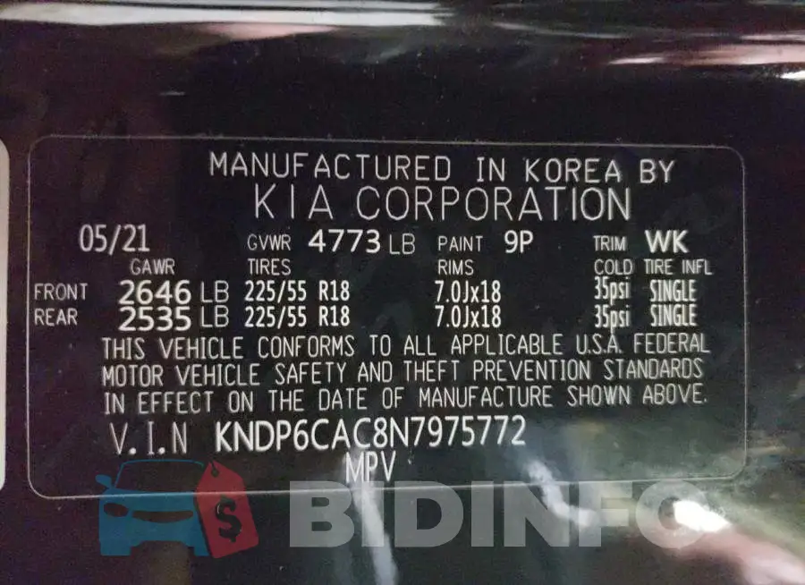 KNDP6CAC8N7975772 Photo# 13