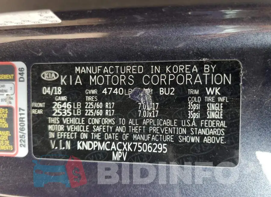 KNDPMCACXK7506295 Photo# 14