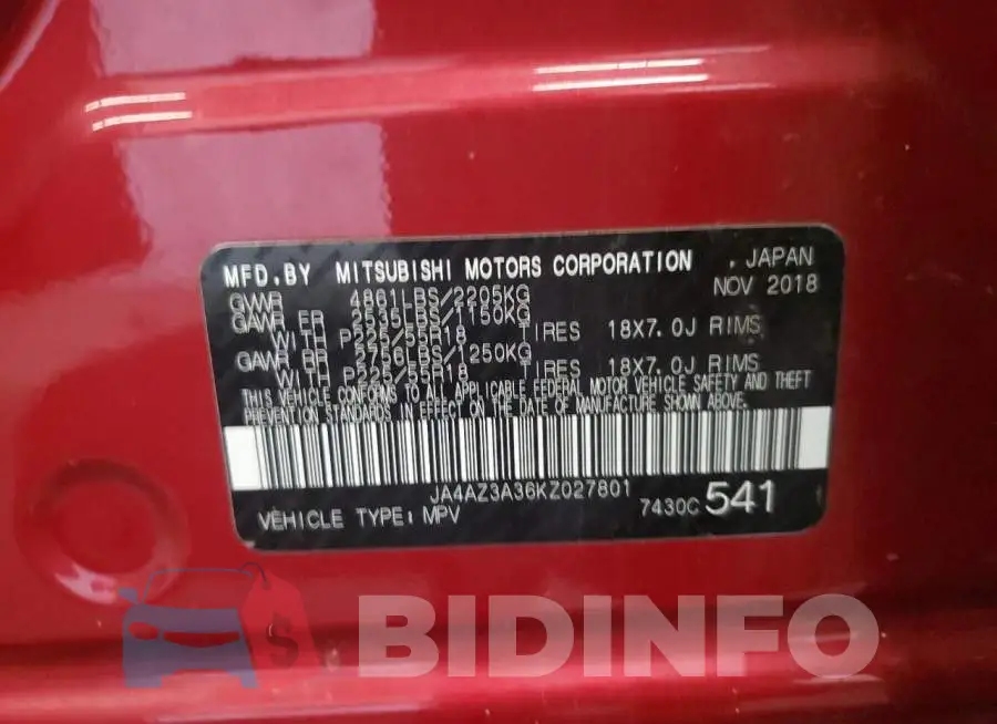 JA4AZ3A36KZ027801 Photo# 13