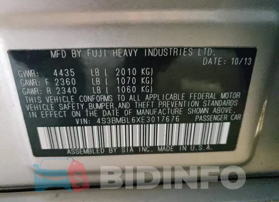 4S3BMBL6XE3017676 Photo# 12