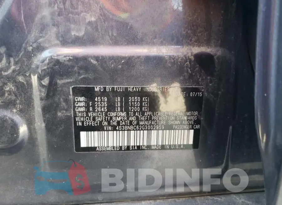 4S3BNBC62G3002959 Photo# 12