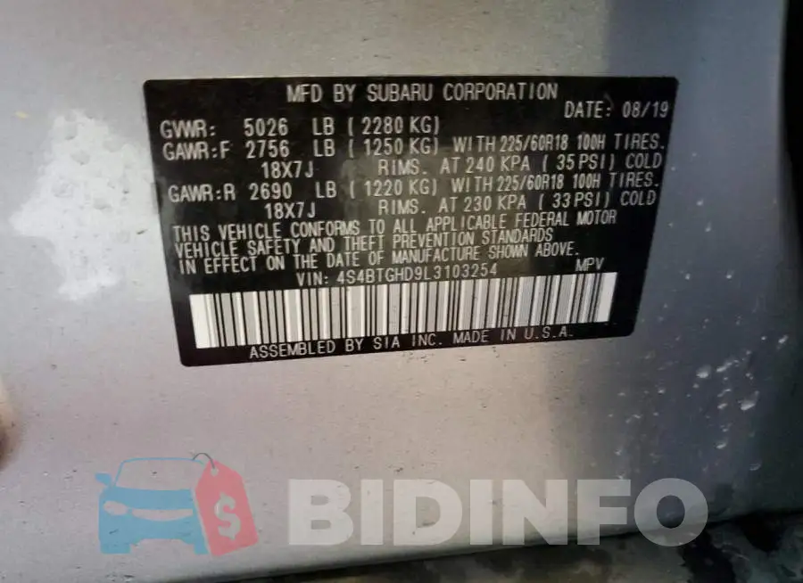 4S4BTGHD9L3103254 Photo# 12