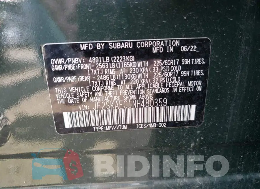 JF2SKAEC1NH480359 Photo# 13