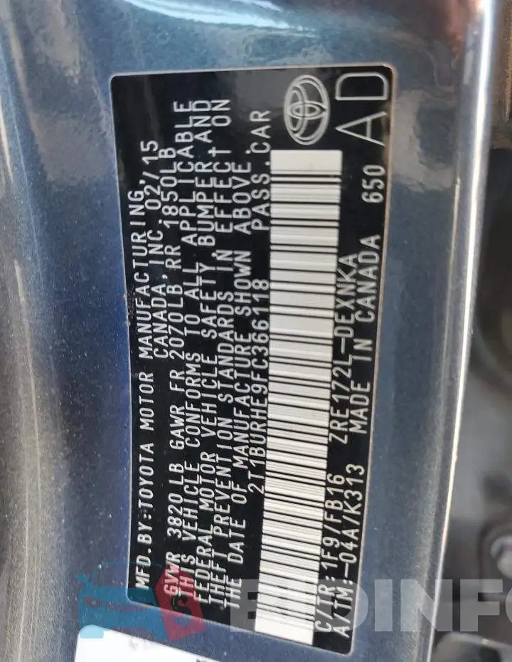 2T1BURHE9FC366118 Photo# 12