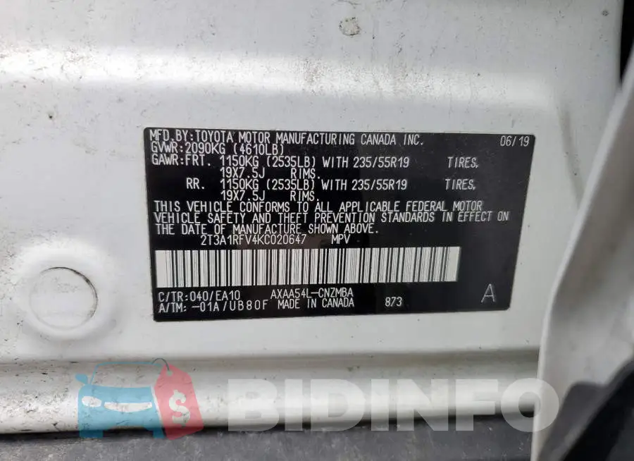 2T3A1RFV4KC020647 Photo# 12