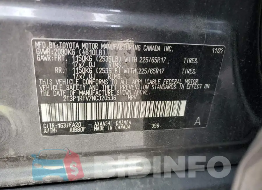 2T3P1RFV7NC320536 Photo# 14