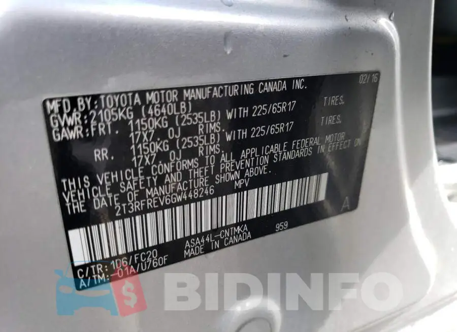 2T3RFREV6GW448246 Photo# 13