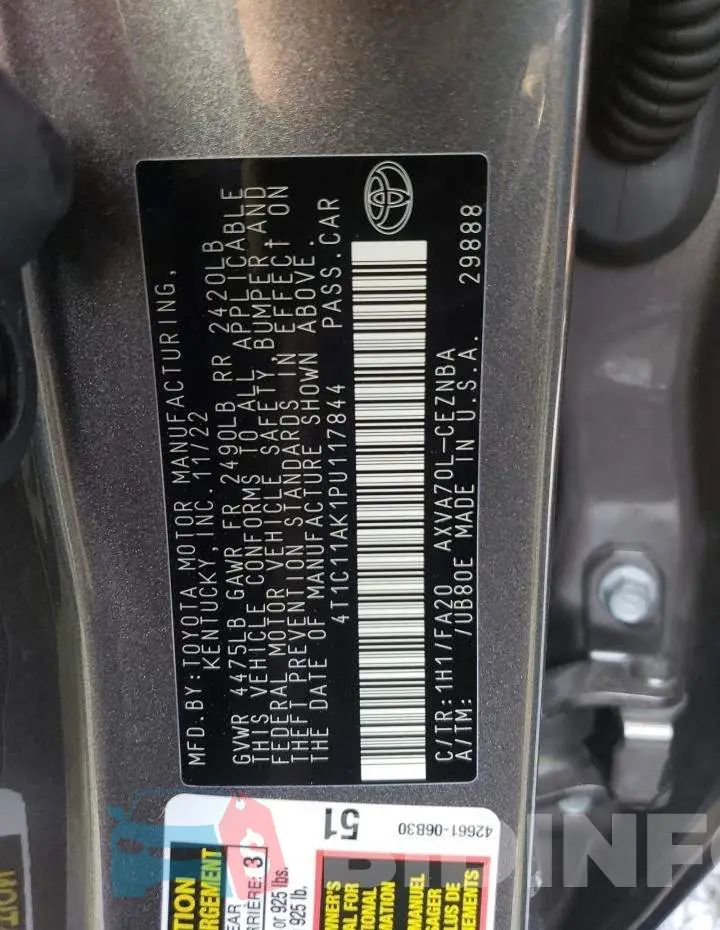 4T1C11AK1PU117844 Photo# 12