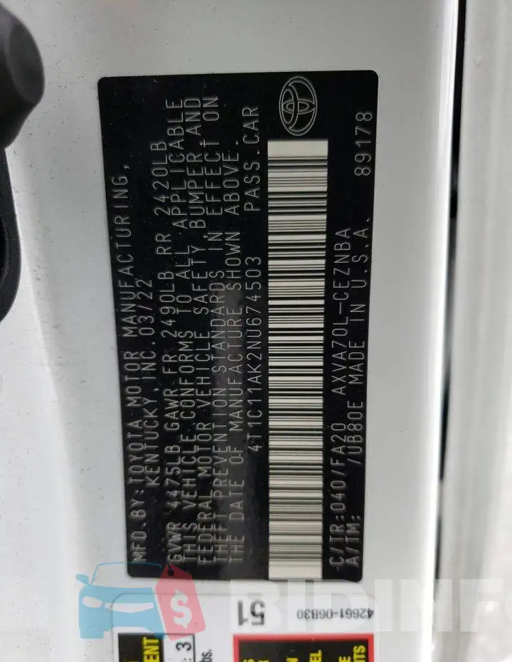 4T1C11AK2NU674503 Photo# 12